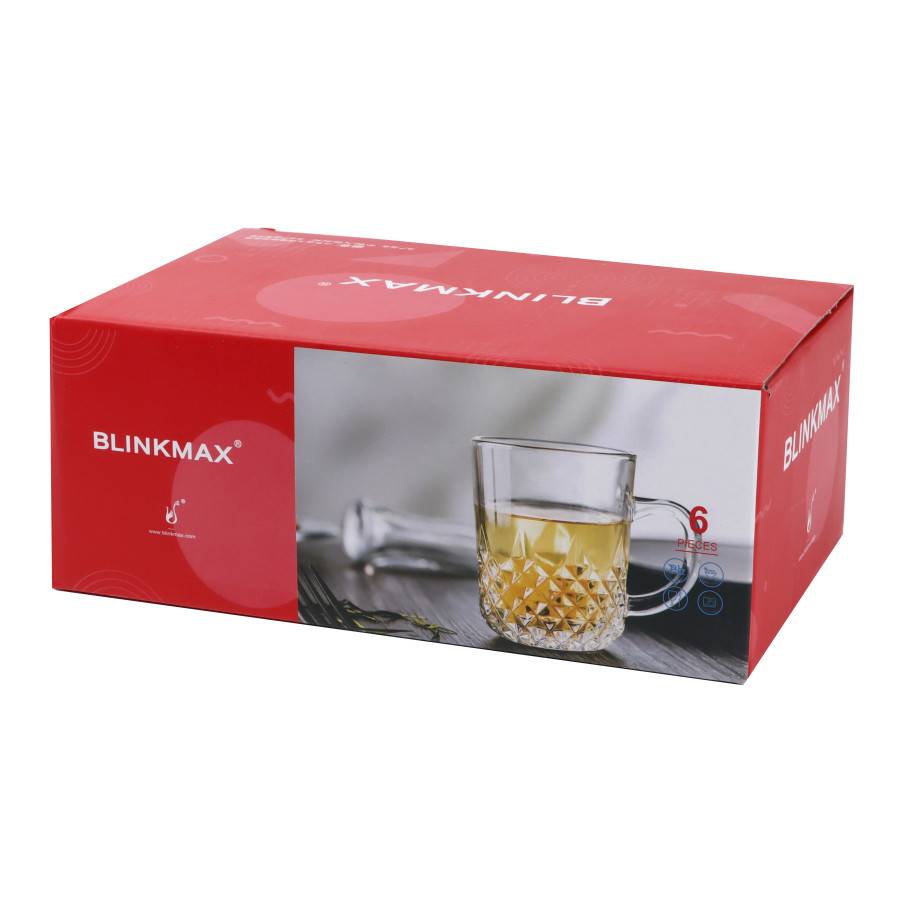 BLINKMAX 6pc Tea Cup Glass Tumbler Set Transparent Drinkware 230ml