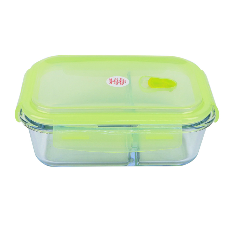 Generic Glass Storage Rectangular 2 Compartment Food Container 1040ml - Green