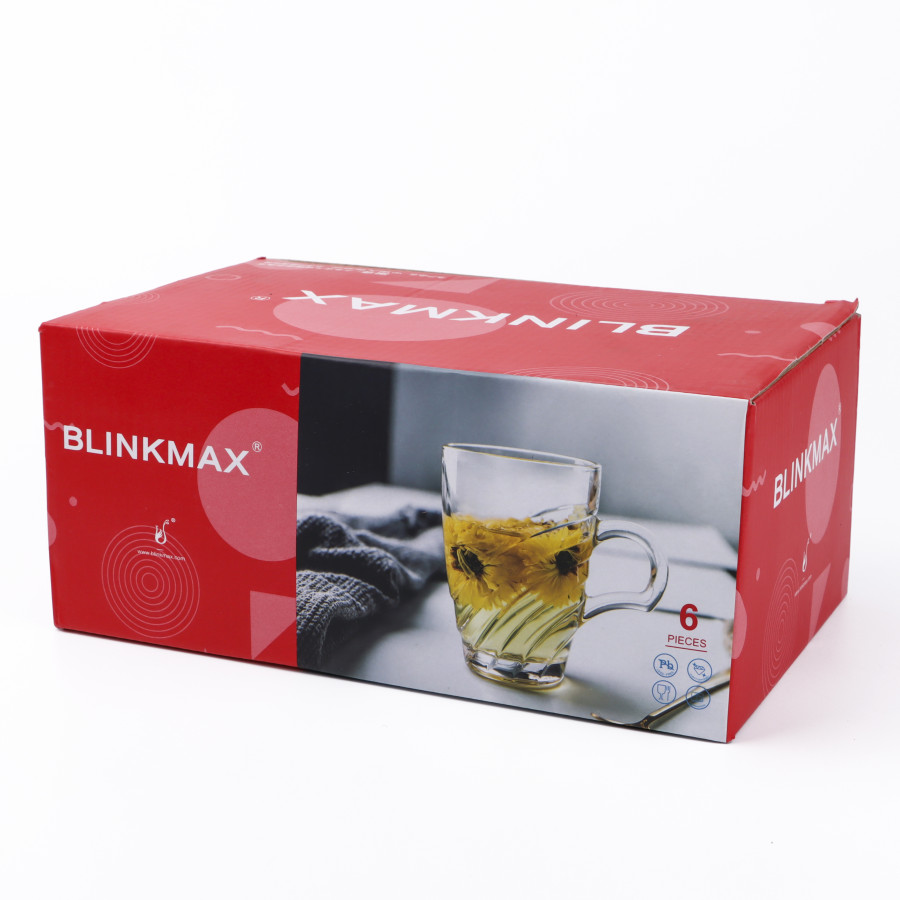 BLINKMAX 6pc Water Mug Glass Tumbler Set Transparent Drinkware 230ml
