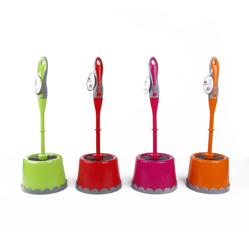 Oaxy  Plastic Handle Toilet Brush with Stand 38cm - 4 Color Pack