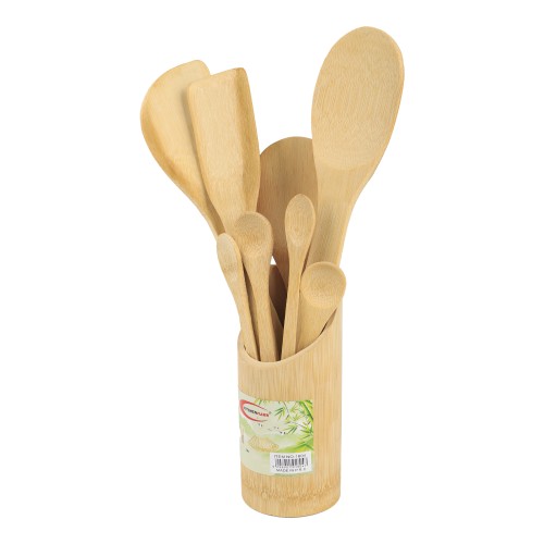 KITCHENMARK 8pc Bamboo Kitchen Spoon Set with Cutlery Holder
