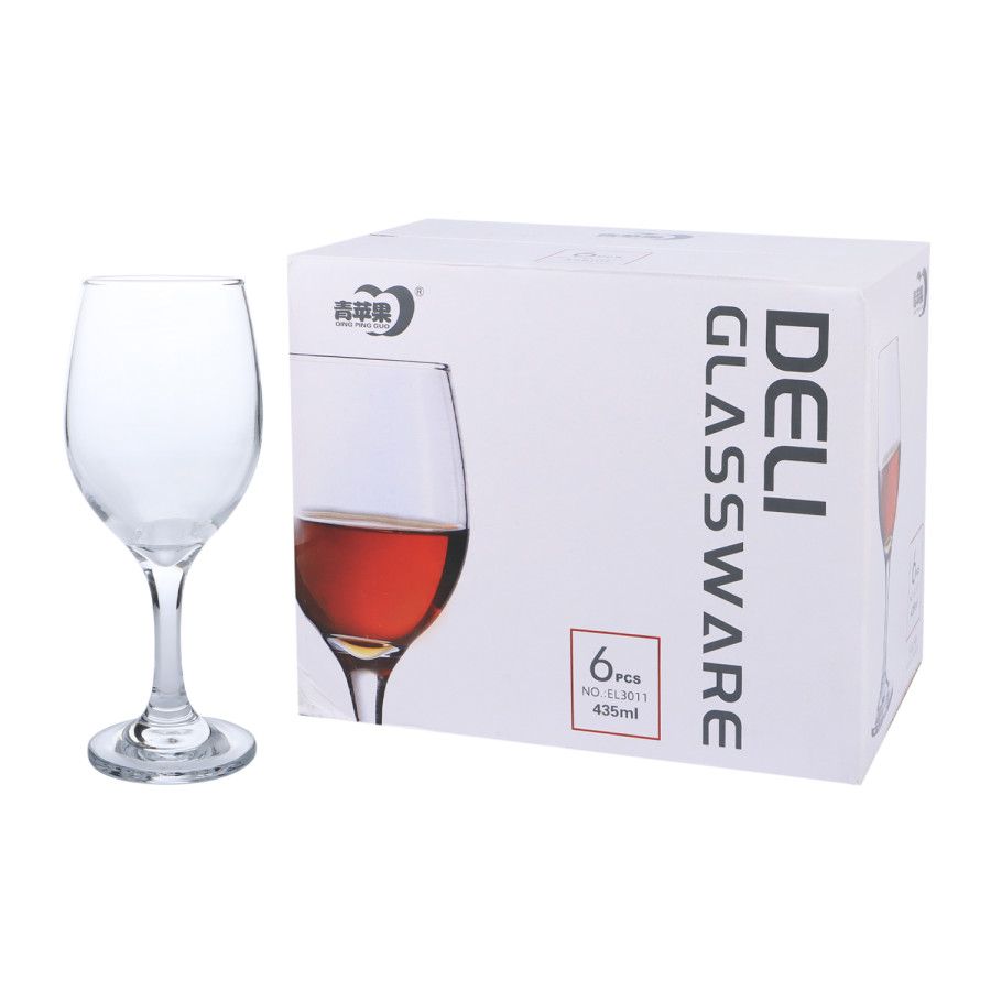 Deli Glassware 6pcs Wine Glasses 435ml Pack - 8 Boxes per Carton 