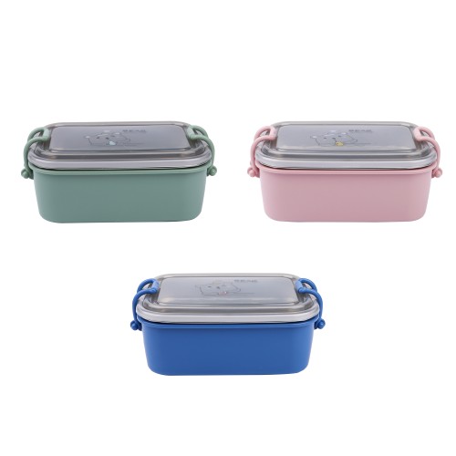 Generic Rectangular Stainless Steel Airtight Lunch Box 1100ml - 3 Color Pack