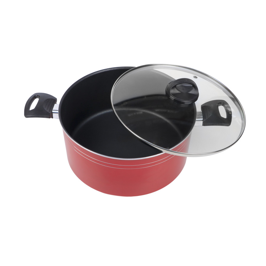 KITCHENMARK Nonstick Aluminium Casserole with Glass Lid 26cm - Red