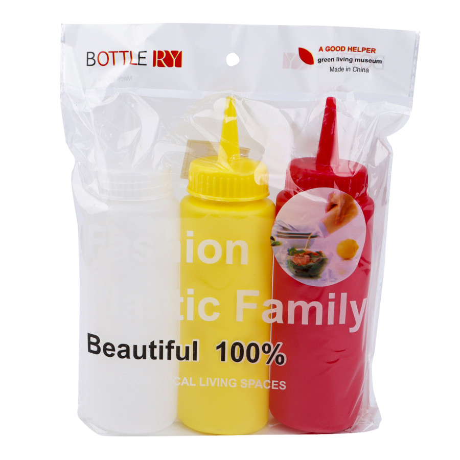 Generic 3pc Plastic Ketchup Bottle 450ml - 3 Color Pack