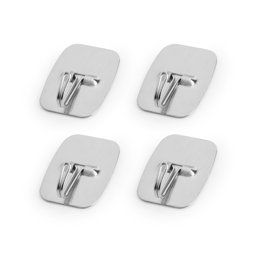 Generic Stainless Steel Rectangle Shaped Adhesive Sticker Hook 4pc Pack
