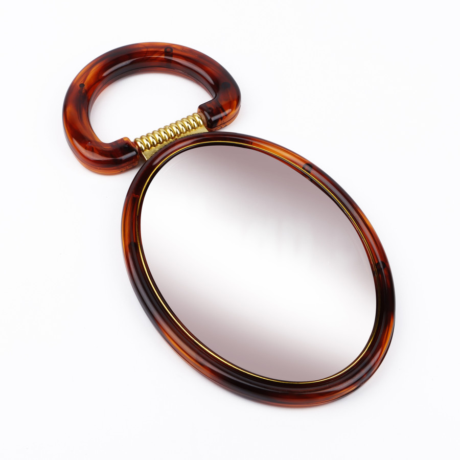 Generic Tabletop Desk Makeup Double Side Oval Mirror 18cm - Brown