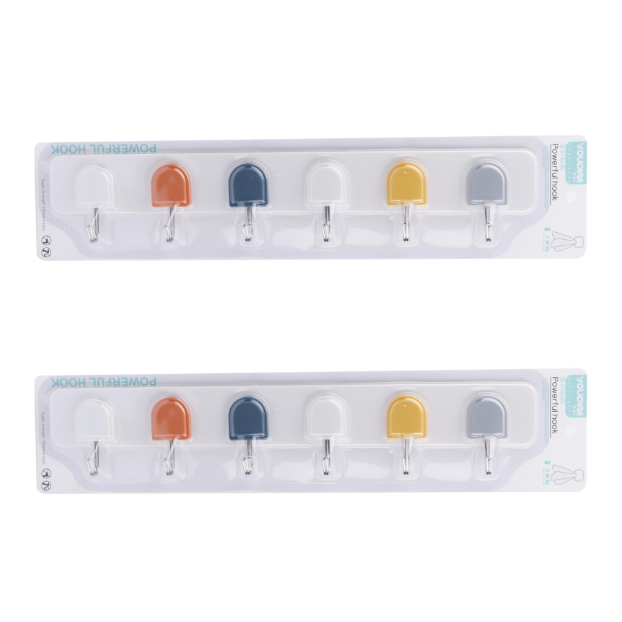 Generic Adhesive Sticker Hook 6-in-1 pc - 2 Color Pack
