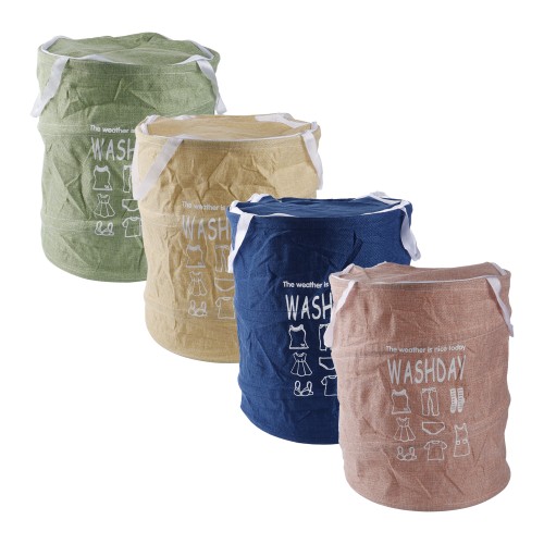 Generic Collapsible Cotton Linen Laundry Basket 35x44 cm - 4 Color Pack