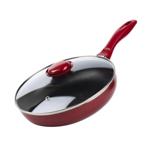 KITCHENMARK Nonstick Aluminium Frypan with Lid 24cm - Red