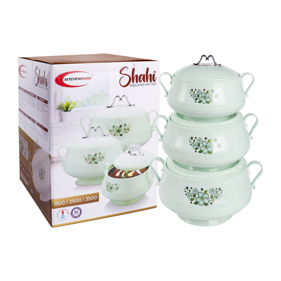 KITCHENMARK Shahi Stainless Steel Insulated Hotpot 1500ml, 2500ml, 3500ml - Green 