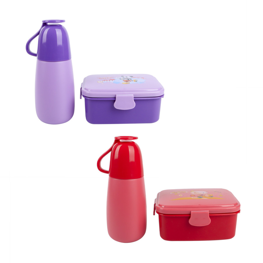 Generic Kids Lunch Box & Water Bottle with Paper Bag Combo Set - 2 Color Pack