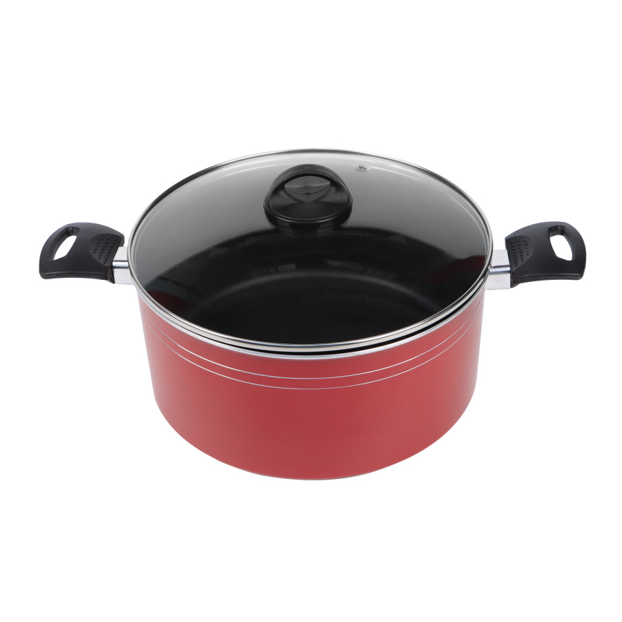 KITCHENMARK Nonstick Aluminium Casserole with Glass Lid 26cm - Red