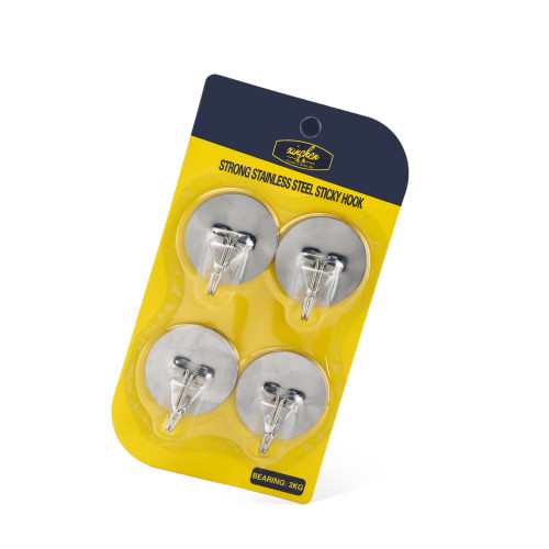 Generic Stainless Steel Round Shaped Adhesive Sticker Hook 4pc Pack