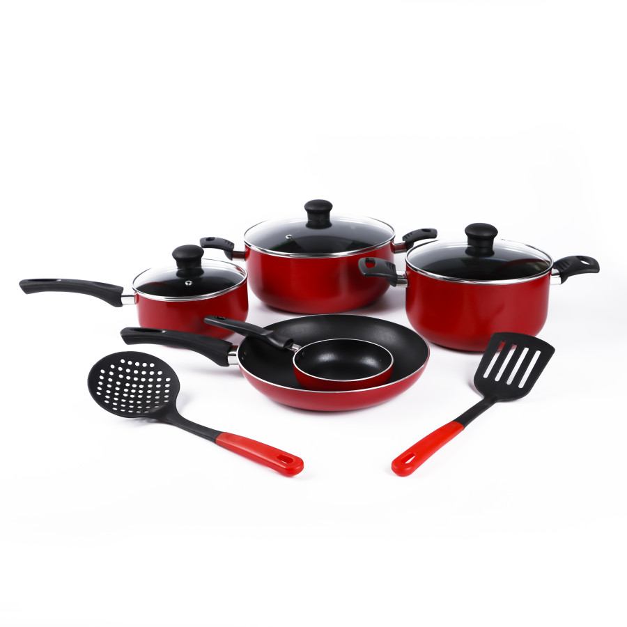 KITCHENMARK 10pc Non-stick Cookware Set - Red