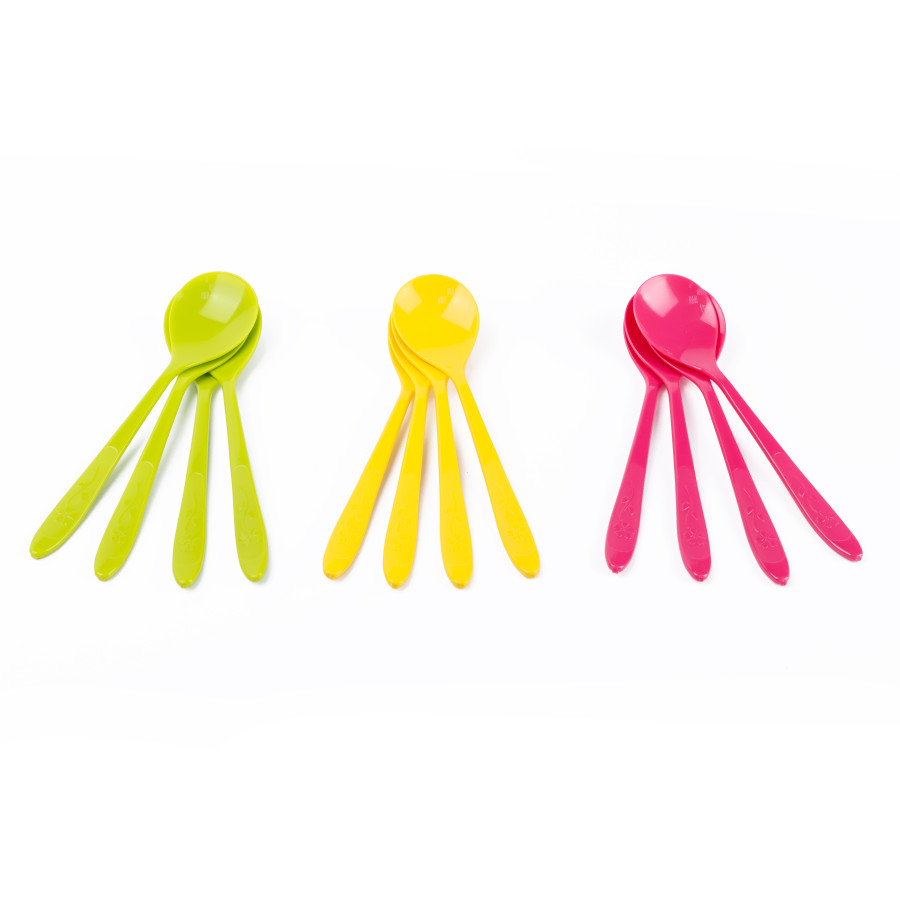 Generic Plastic Fancy Spoon 12pc Combo - 3 Color Pack