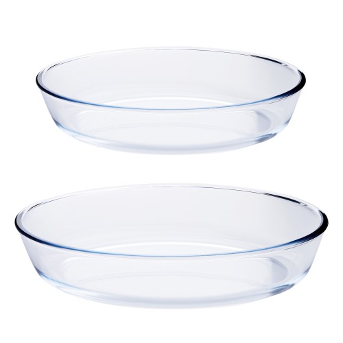BECHOWARE 2pc Combo Set 2.4L & 3L Glass Oval Baking Tray