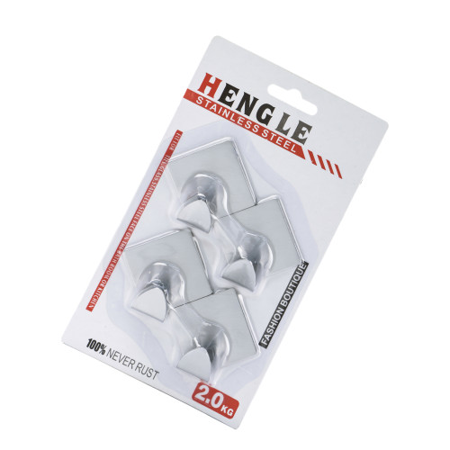 Generic Stainless Steel Diamond Shaped Adhesive Sticker Hook 4pc Pack