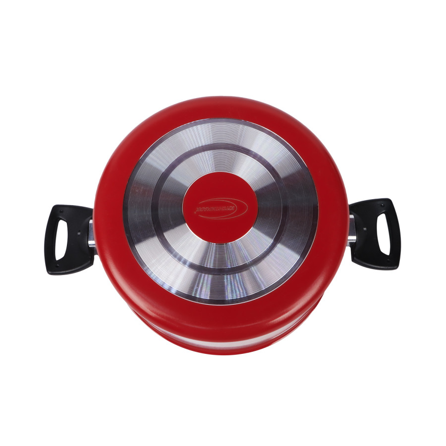 KITCHENMARK Nonstick Aluminium Casserole with Glass Lid 22cm - Red