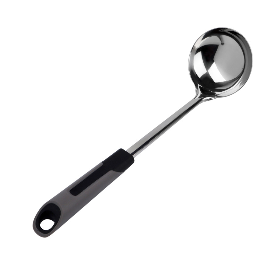 Generic Stainless Steel Ladle Soup Spoon - Plastic Silicon Handle Black