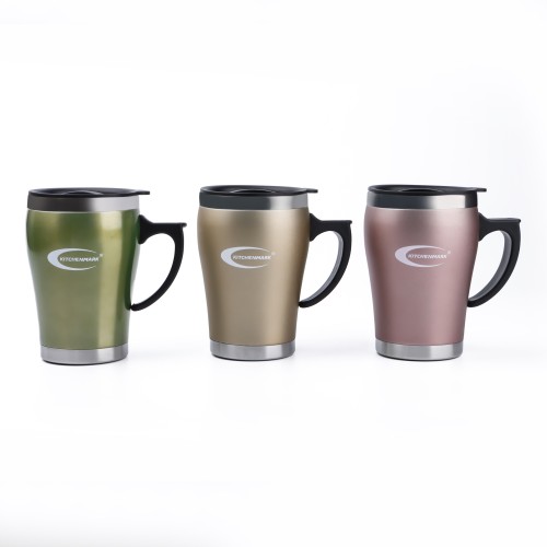 KITCHENMARK Stainless Steel Thermo Mug with Lid 380 ml -  3 Color Pack