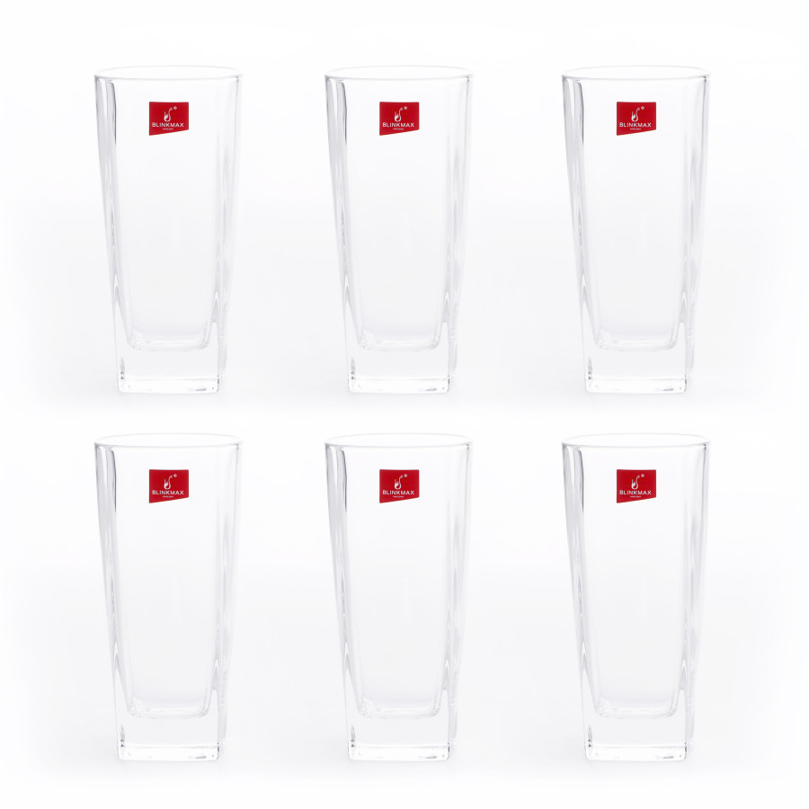 BLINKMAX 6pc Rectangular Glass Tumbler Set Transparent Drinkware 260ml