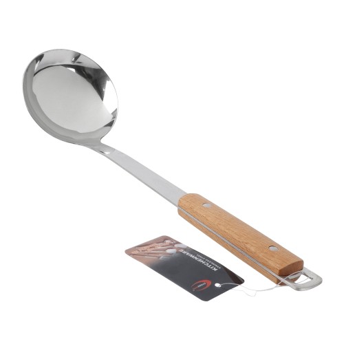 KITCHENMARK Stainless Steel Deep Ladle Curry Spoon with Wooden Handle - 33cm