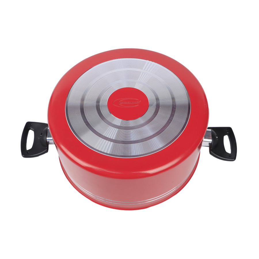 KITCHENMARK Nonstick Aluminium Casserole with Glass Lid 26cm - Red