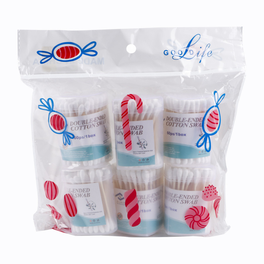 Generic 6pc of 60 Double Ended Cotton Buds Heart Shaped Pack - White