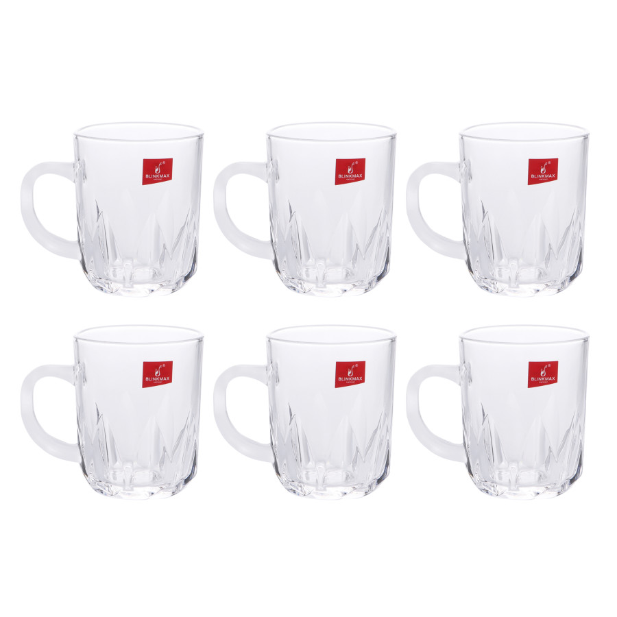 BLINKMAX 6pc Tea Cup Glass Tumbler Set Transparent Drinkware 240ml