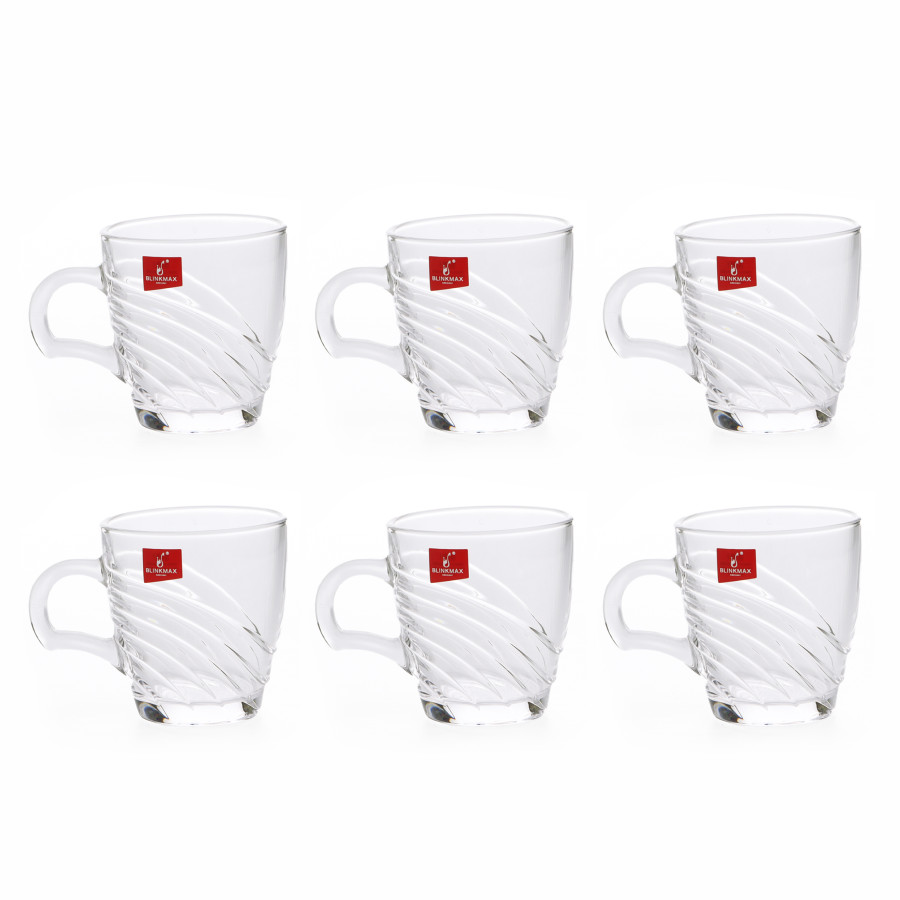 BLINKMAX 6pc Tea Cup Glass Tumbler Set Transparent Drinkware 210ml