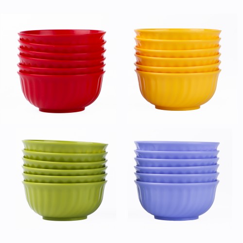 Generic Round Plastic Bowl 350ml 6pc Set - 4 Color Pack