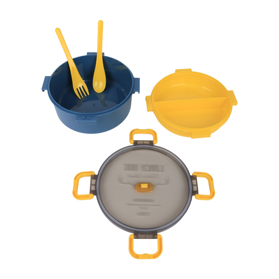 Generic 2 Tier Plastic Lunch Box with Cutlery 1100ml - 3 Color Pack