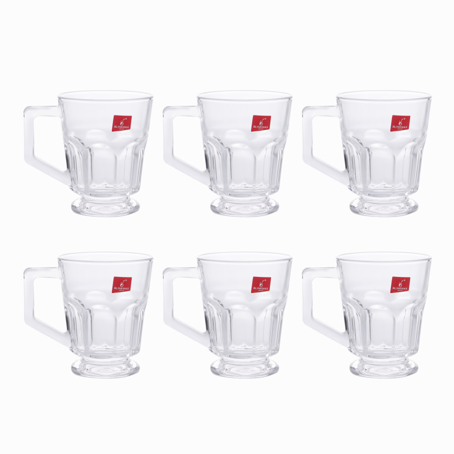 BLINKMAX 6pc Octogonal Glass Mug Tumbler Set Transparent Drinkware 310ml