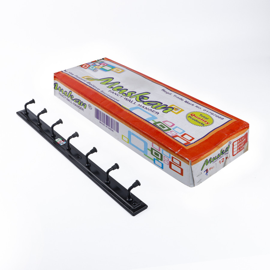 Generic 12pc Wall Mounted Steel Cloth Hanger 7 Hooks - Black