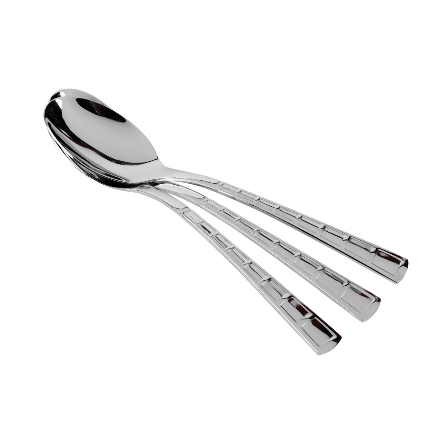 BECHOWARE 3pc Stainless Steel Pattern Design Tea Spoon Set 15cm - Silver