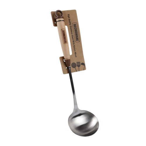 BECHOWARE Stainless Steel Wooden Handle Ladle Soup Spoon 38cm