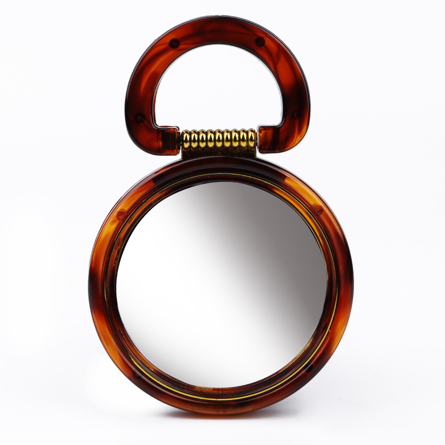 Generic Tabletop Desk Makeup Double Side Round Mirror 12cm - Brown