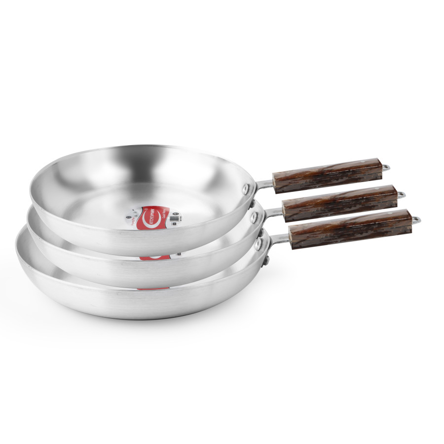 KITCHENMARK 3pc Aluminium Fry Pan Set with Wooden Handle