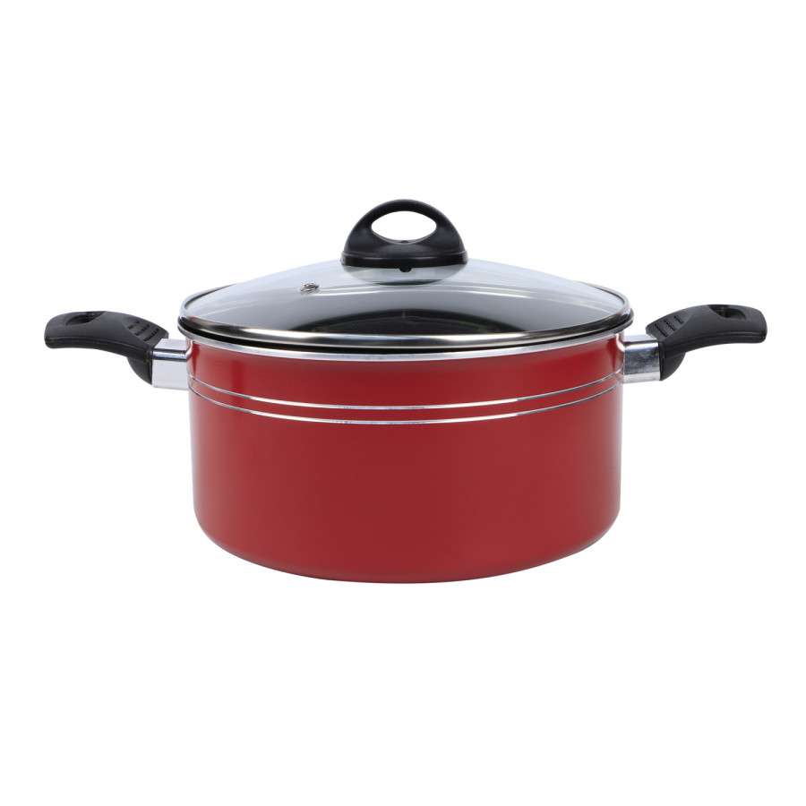 KITCHENMARK Nonstick Aluminium Casserole with Glass Lid 22cm - Red