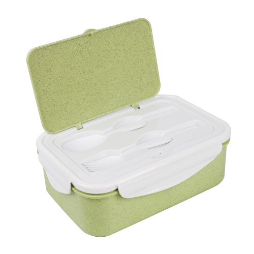 Generic Plastic Rectangular Airtight Lunch Box With Plastic Fork And Spoon 22cm- Green