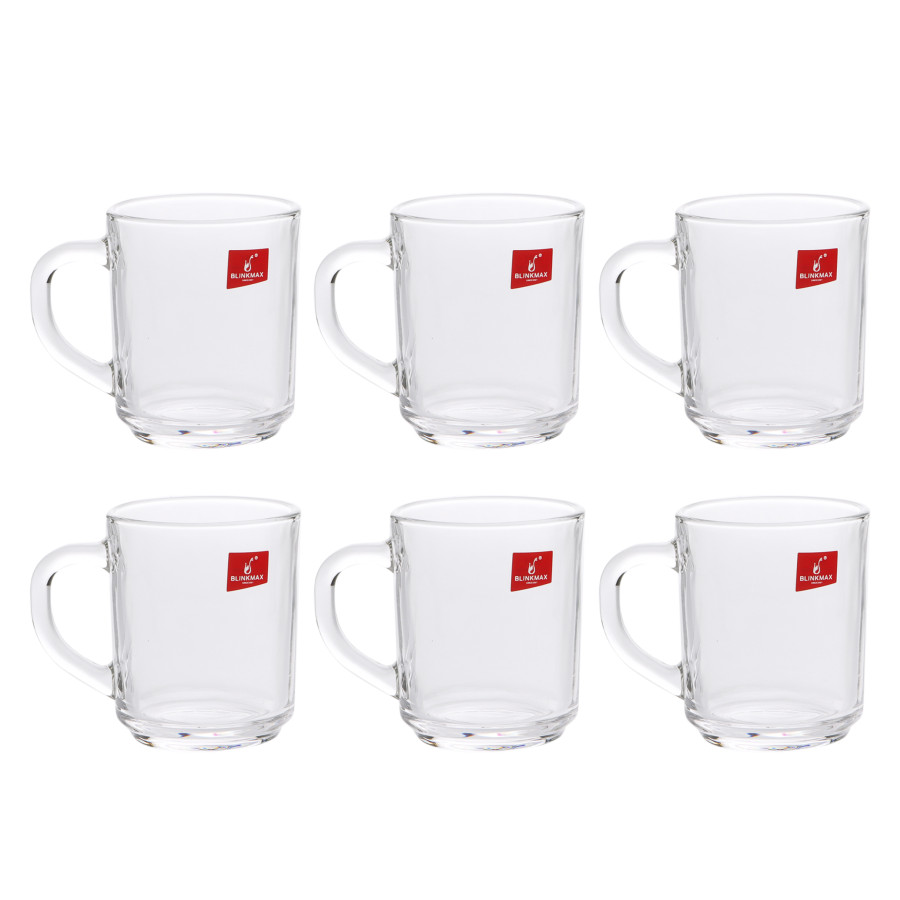 BLINKMAX 6pc Tea Cup Glass Tumbler Set Transparent Drinkware 235ml