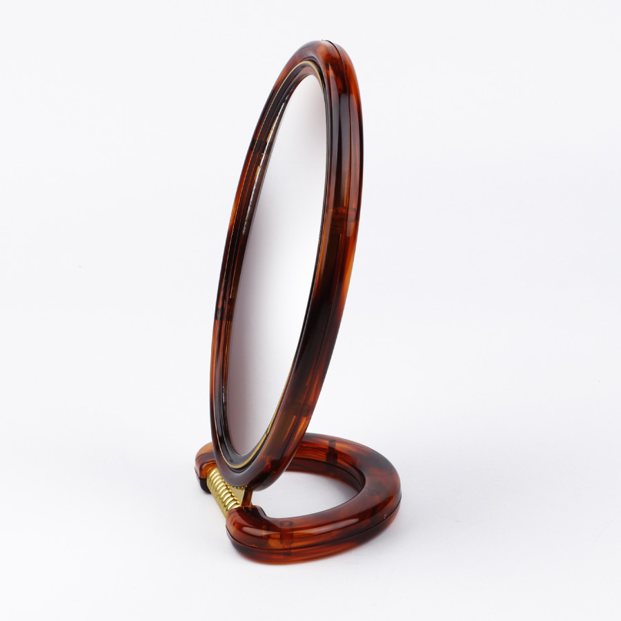 Generic Tabletop Desk Makeup Double Side Oval Mirror 18cm - Brown