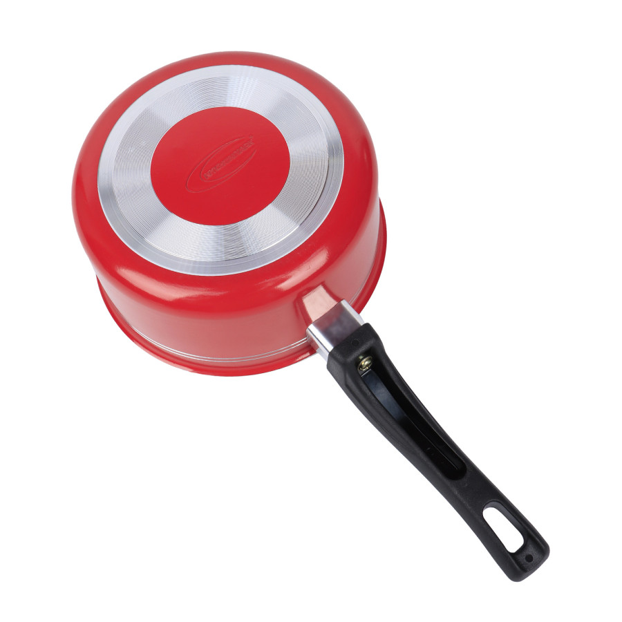 KITCHENMARK Nonstick Aluminium Saucepan with Glass Lid 16cm - Red