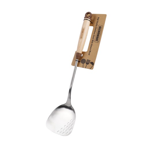 BECHOWARE Stainless Steel Wooden Handle Slotted Turner 41cm