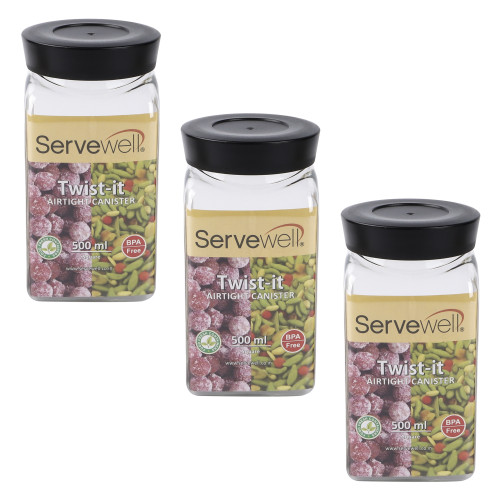 Servewell 3pc Plastic Square Transparent Container Set - 500ml