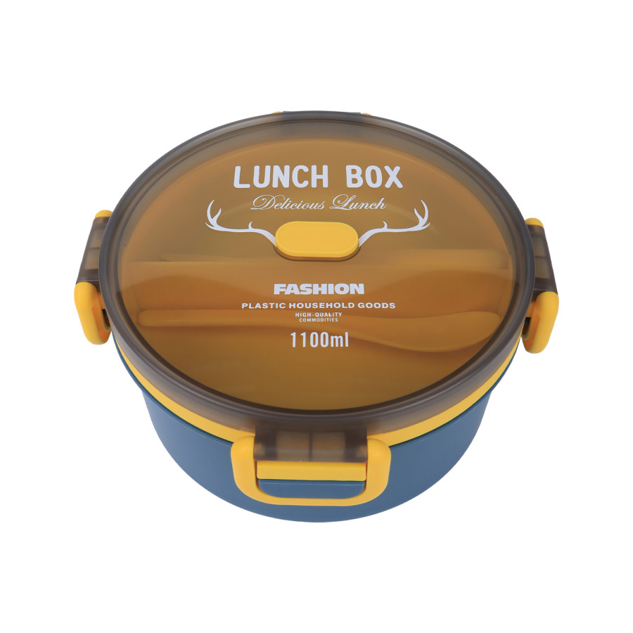 Generic 2 Tier Plastic Lunch Box with Cutlery 1100ml - 3 Color Pack