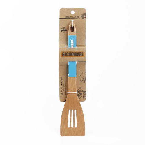 BECHOWARE Wooden Slotted Turner Spatula 32cm - Blue