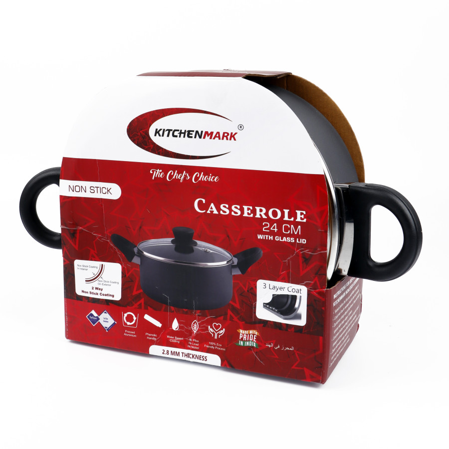 KITCHENMARK 2-way Non Stick Casserole with Glass Lid 24cm - Black
