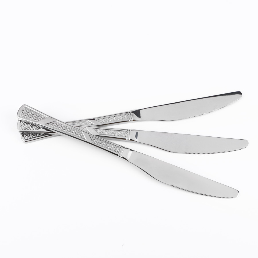 BECHOWARE 3pc Stainless Steel Texture Design Dessert Knife Set 23.5cm - Silver